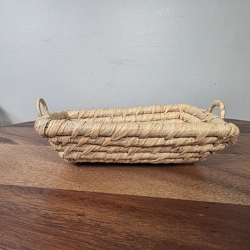 Handwoven Mini Rectangular Seagrass Serving Tray - Natural Small Trinket Tray
